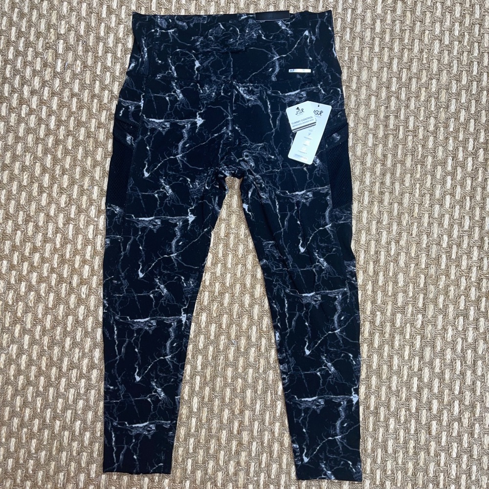 JGX Performance Women Sz 1X Black Marble Print Yoga Pant Tummy Control Leggings